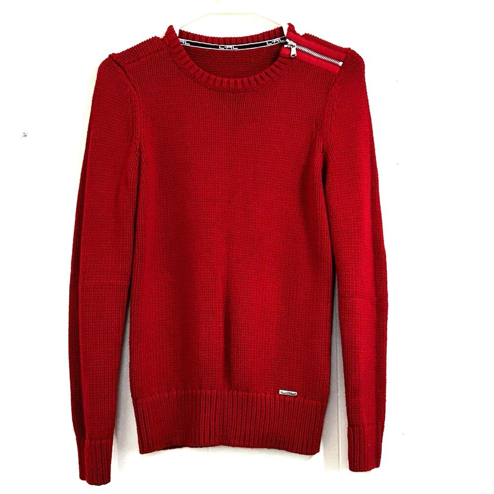 Lauren Ralph Lauren Women’s Red Sweater Size Small Knit Sweater Patch Sleeves